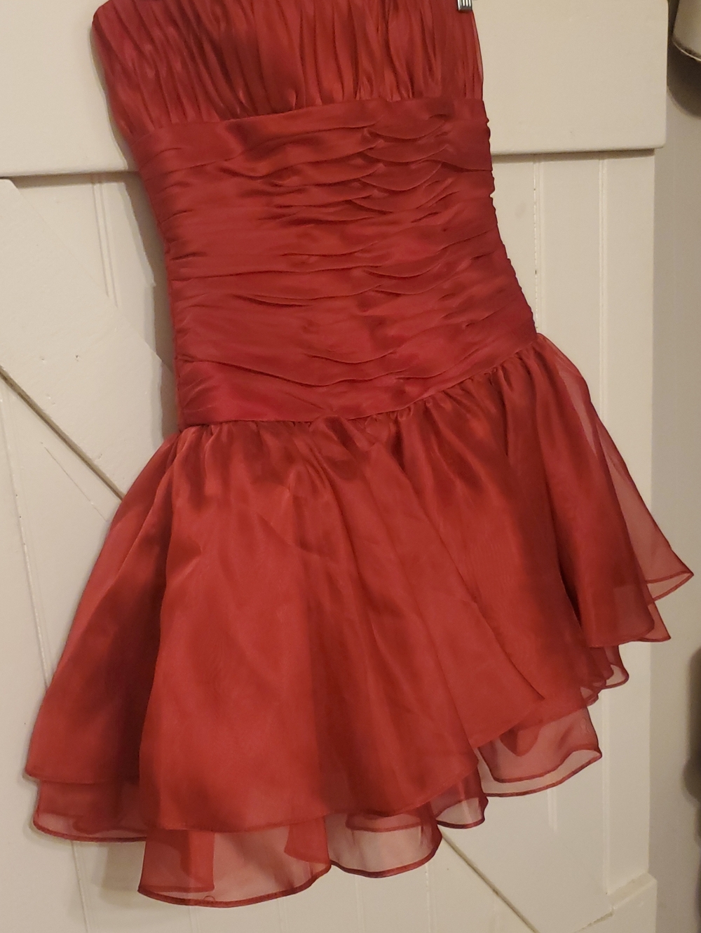 Strapless Red Ruffled Cocktail Dress - Picture 3 of 6